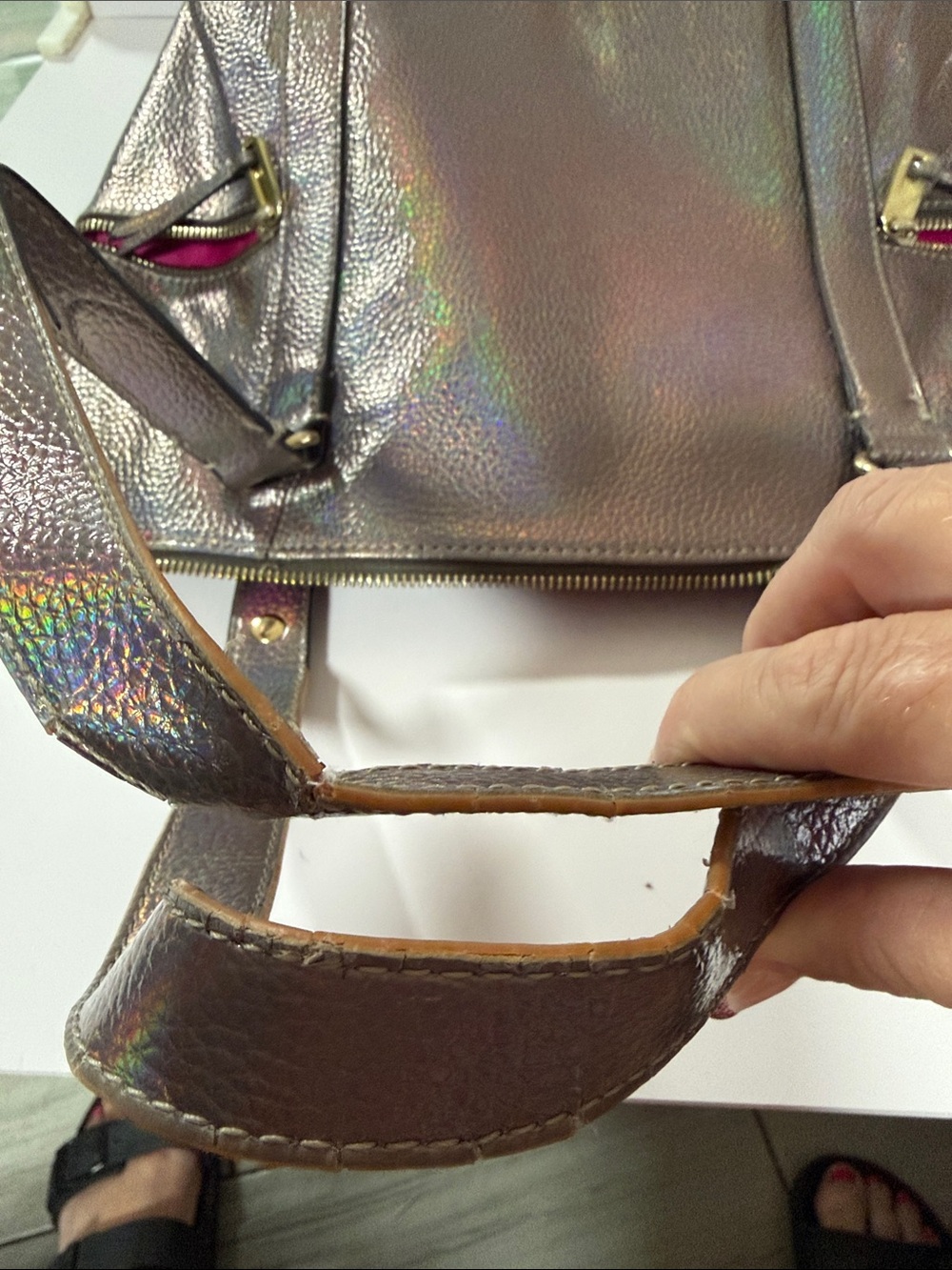 Juicy Couture Iridescent Metallic Tote in Silver with Pink Accent - Picture 2 of 3